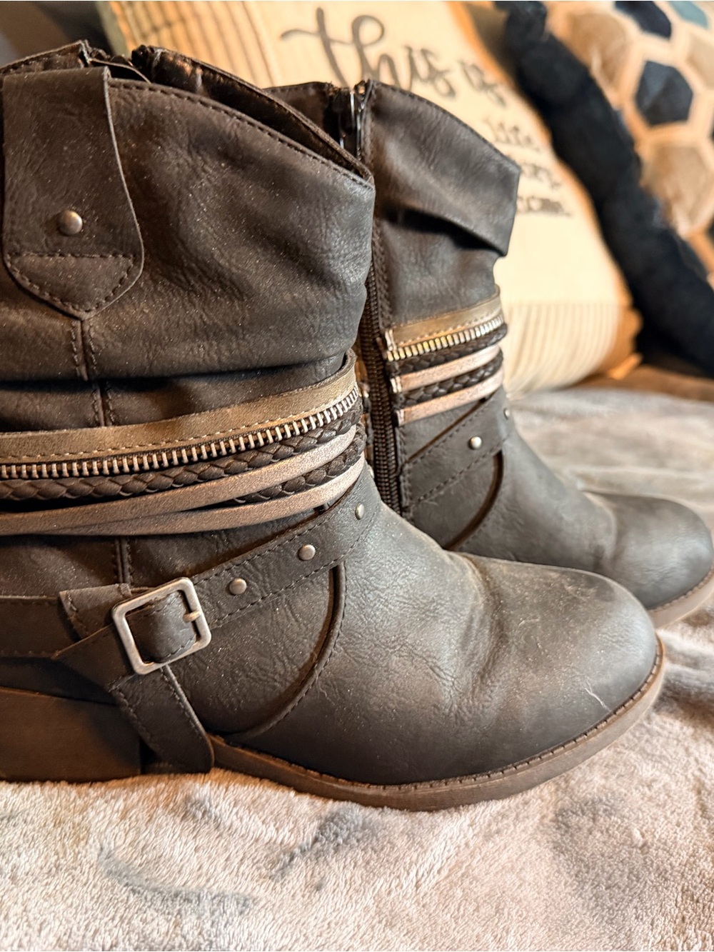 Riders by Lee Dark Brown Ankle Booties with Buckle & Braided Straps